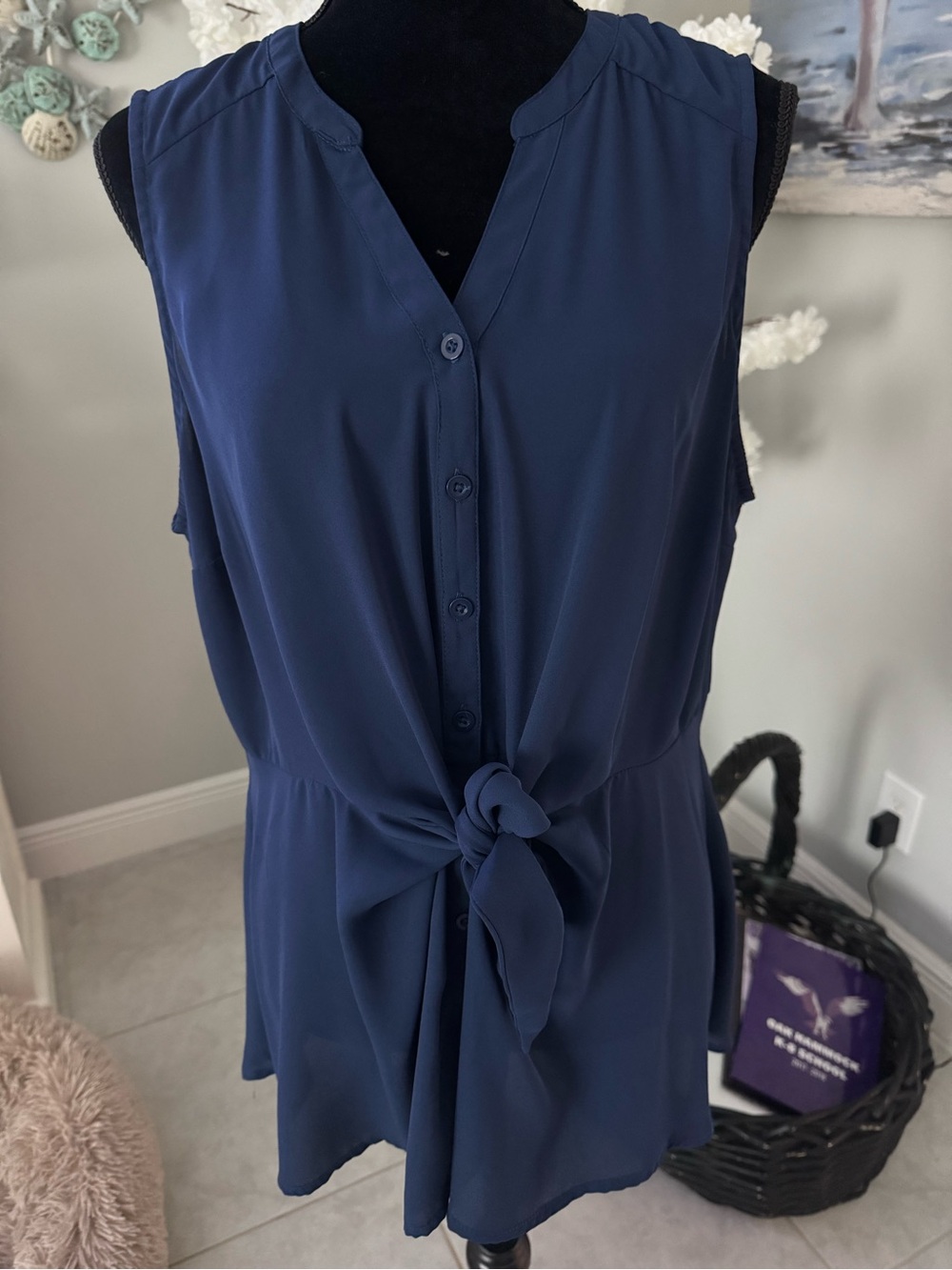torrid Navy Sleeveless Tie-Front Blouse
